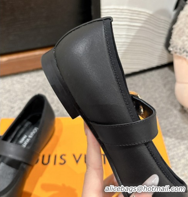 Stylish Louis Vuitton Romy Flats Ballerinas in Lambskin with Buckle Strap Black 0222091