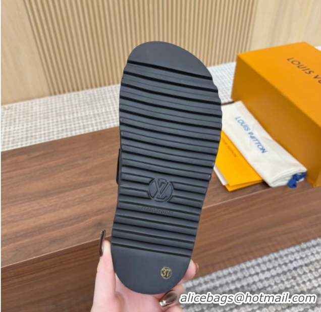 Perfect Louis Vuitton LV Cosy Flat Comfort Clog Mules with Buckle Strap in Suede Black 0224001