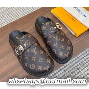 Best Grade Louis Vuitton LV Cosy Flat Comfort Clog Mules with Buckle Strap in Monogram Canvas 0224004