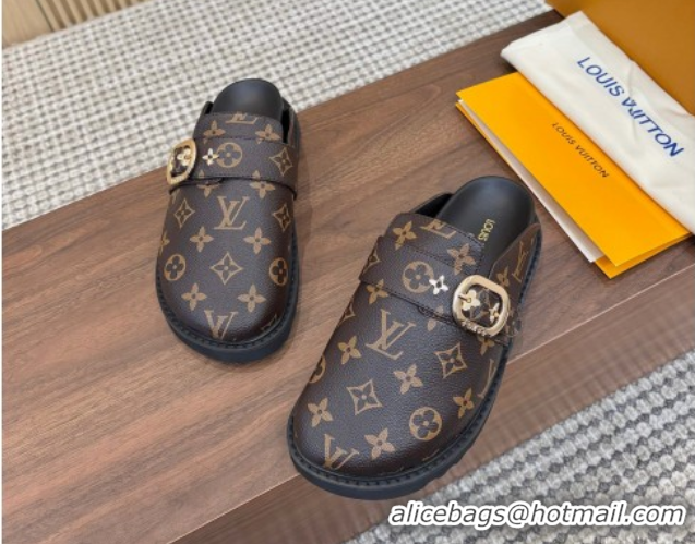 Best Grade Louis Vuitton LV Cosy Flat Comfort Clog Mules with Buckle Strap in Monogram Canvas 0224004