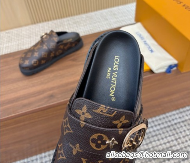 Best Grade Louis Vuitton LV Cosy Flat Comfort Clog Mules with Buckle Strap in Monogram Canvas 0224004