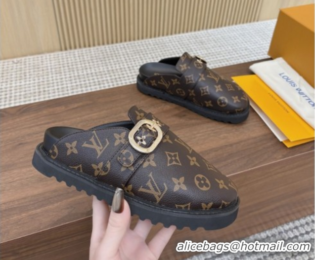 Best Grade Louis Vuitton LV Cosy Flat Comfort Clog Mules with Buckle Strap in Monogram Canvas 0224004