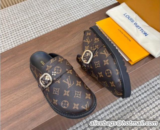 Best Grade Louis Vuitton LV Cosy Flat Comfort Clog Mules with Buckle Strap in Monogram Canvas 0224004