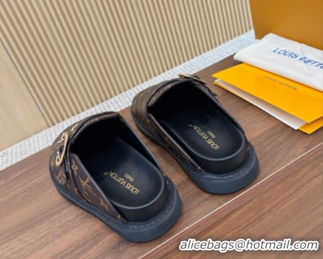 Best Grade Louis Vuitton LV Cosy Flat Comfort Clog Mules with Buckle Strap in Monogram Canvas 0224004