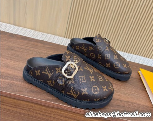 Best Grade Louis Vuitton LV Cosy Flat Comfort Clog Mules with Buckle Strap in Monogram Canvas 0224004