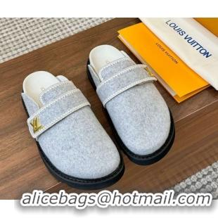 Fashion Luxury Louis Vuitton LV Cosy Flat Comfort Clog Mules with LV Strap in Wool Light Grey 50224007