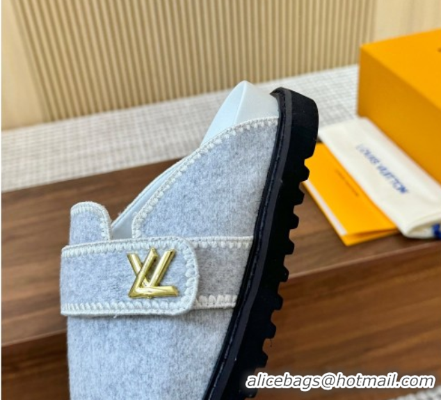 Fashion Luxury Louis Vuitton LV Cosy Flat Comfort Clog Mules with LV Strap in Wool Light Grey 50224007
