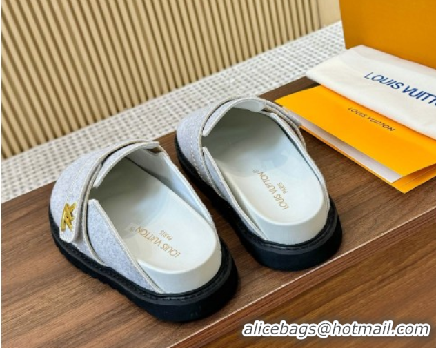 Fashion Luxury Louis Vuitton LV Cosy Flat Comfort Clog Mules with LV Strap in Wool Light Grey 50224007