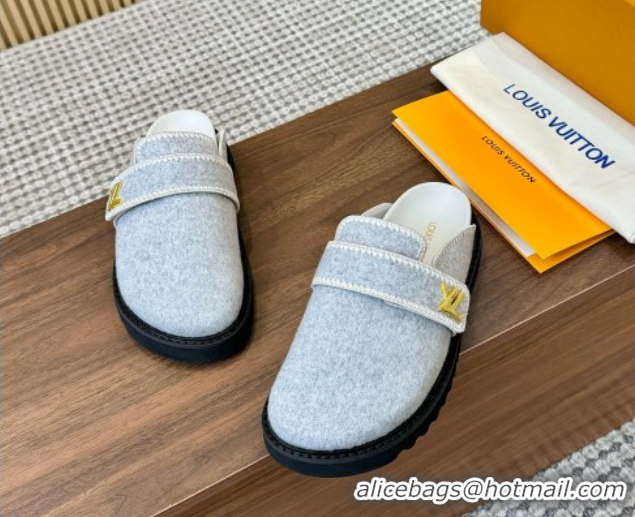 Fashion Luxury Louis Vuitton LV Cosy Flat Comfort Clog Mules with LV Strap in Wool Light Grey 50224007