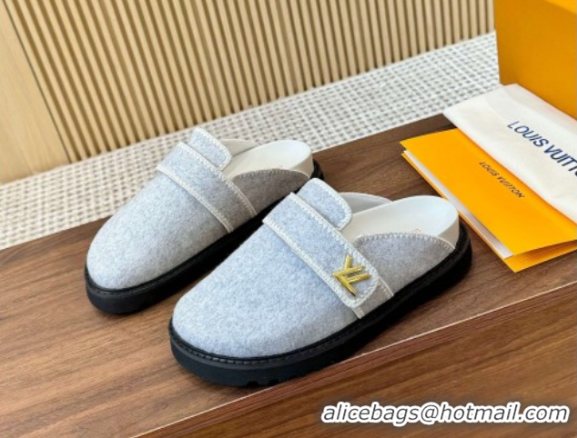 Fashion Luxury Louis Vuitton LV Cosy Flat Comfort Clog Mules with LV Strap in Wool Light Grey 50224007