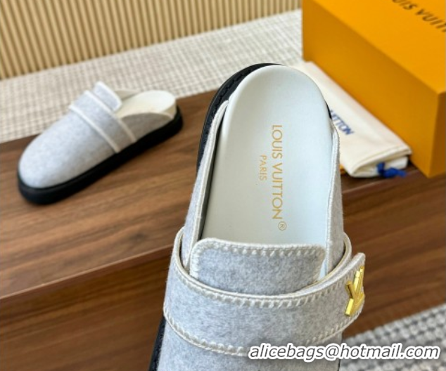 Fashion Luxury Louis Vuitton LV Cosy Flat Comfort Clog Mules with LV Strap in Wool Light Grey 50224007