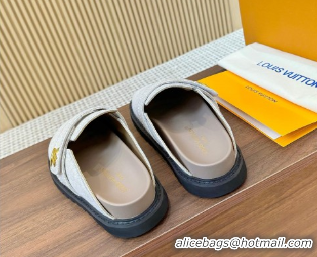 Luxurious Louis Vuitton LV Cosy Flat Comfort Clog Mules with LV Strap in Wool Grey 0224008