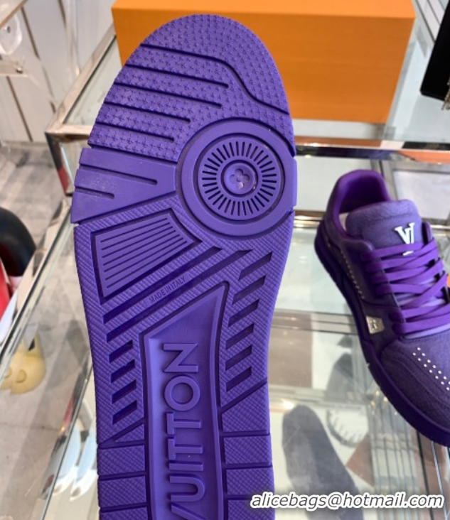 Modern Louis Vuitton Men's LV Trainer Sneakers in Grained Nubuck Leather with Studs Purple 0224010