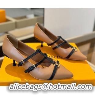 Popular Style Louis Vuitton Strap Pumps 5cm in Calfskin Leather Light Brown 2025 LV022401