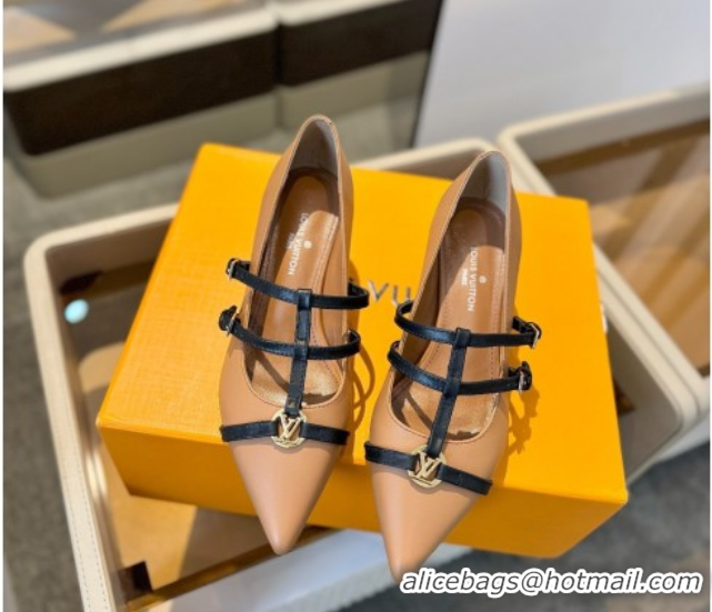 Popular Style Louis Vuitton Strap Pumps 5cm in Calfskin Leather Light Brown 2025 LV022401