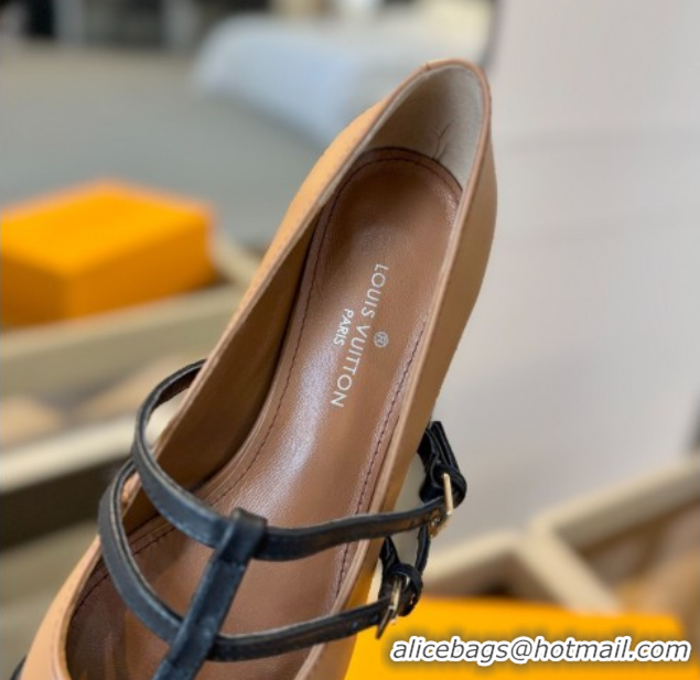 Popular Style Louis Vuitton Strap Pumps 5cm in Calfskin Leather Light Brown 2025 LV022401