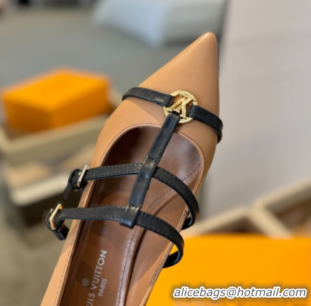 Popular Style Louis Vuitton Strap Pumps 5cm in Calfskin Leather Light Brown 2025 LV022401