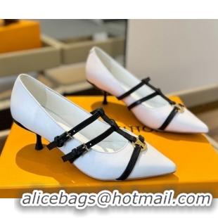 Discount Louis Vuitton Strap Pumps 5cm in Calfskin Leather White 2025 LV022401