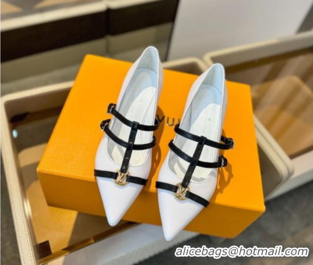 Discount Louis Vuitton Strap Pumps 5cm in Calfskin Leather White 2025 LV022401