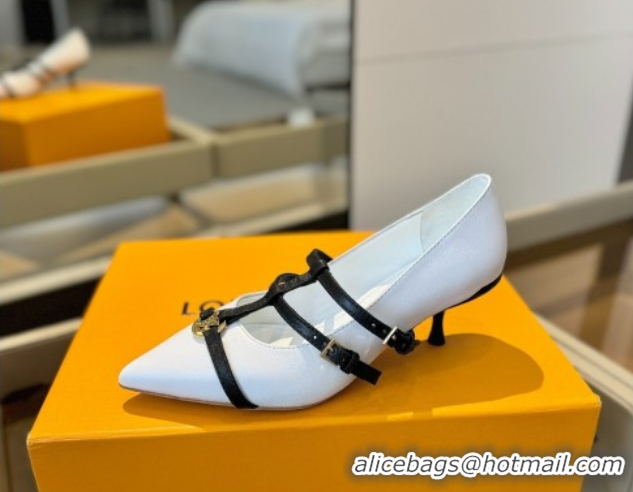 Discount Louis Vuitton Strap Pumps 5cm in Calfskin Leather White 2025 LV022401