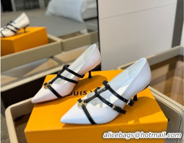 Discount Louis Vuitton Strap Pumps 5cm in Calfskin Leather White 2025 LV022401