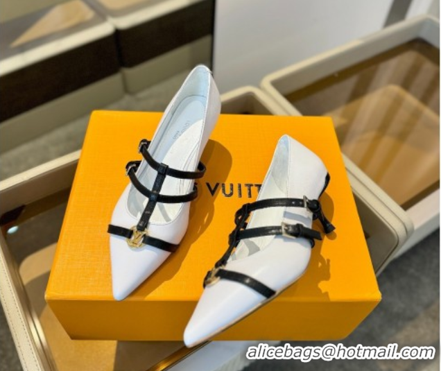 Discount Louis Vuitton Strap Pumps 5cm in Calfskin Leather White 2025 LV022401