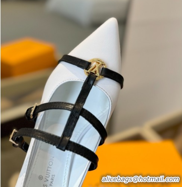 Discount Louis Vuitton Strap Pumps 5cm in Calfskin Leather White 2025 LV022401