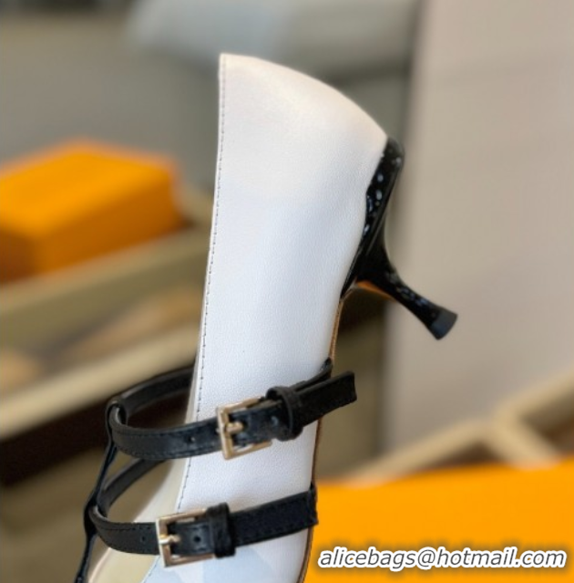 Discount Louis Vuitton Strap Pumps 5cm in Calfskin Leather White 2025 LV022401