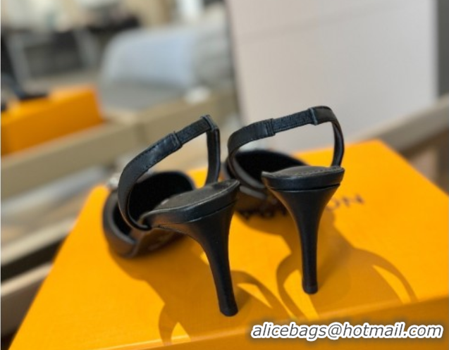 Top Design Louis Vuitton Madeleine Slingback Pumps 7.5cm in Leather with LV Strass Buckle Black 0224016