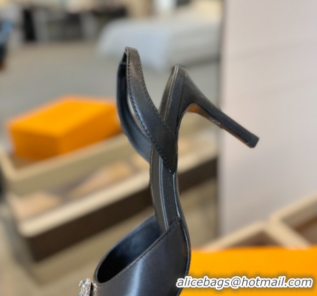 Top Design Louis Vuitton Madeleine Slingback Pumps 7.5cm in Leather with LV Strass Buckle Black 0224016