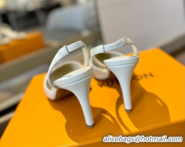 Good Product Louis Vuitton Madeleine Slingback Pumps 7.5cm in Leather with LV Strass Buckle White 50224017