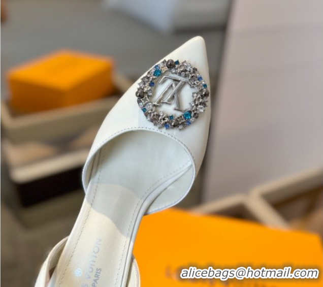 Good Product Louis Vuitton Madeleine Slingback Pumps 7.5cm in Leather with LV Strass Buckle White 50224017
