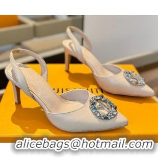 Trendy Design Louis Vuitton Madeleine Slingback Pumps 7.5cm in Leather with LV Strass Buckle Nude 50224018