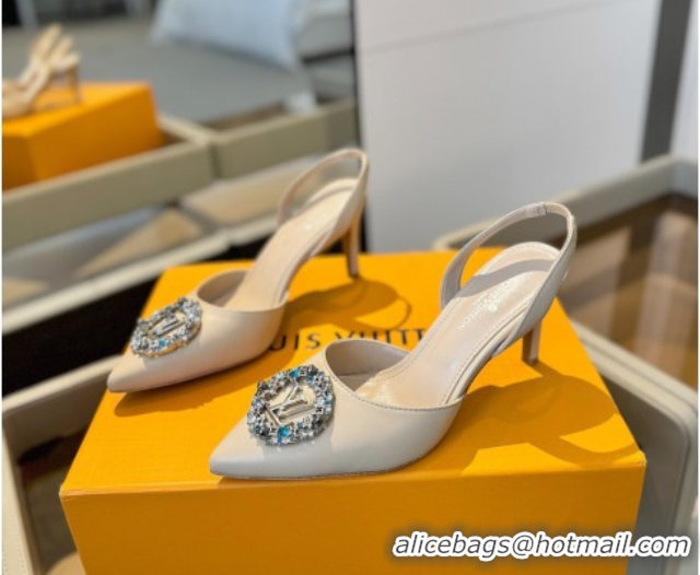 Trendy Design Louis Vuitton Madeleine Slingback Pumps 7.5cm in Leather with LV Strass Buckle Nude 50224018