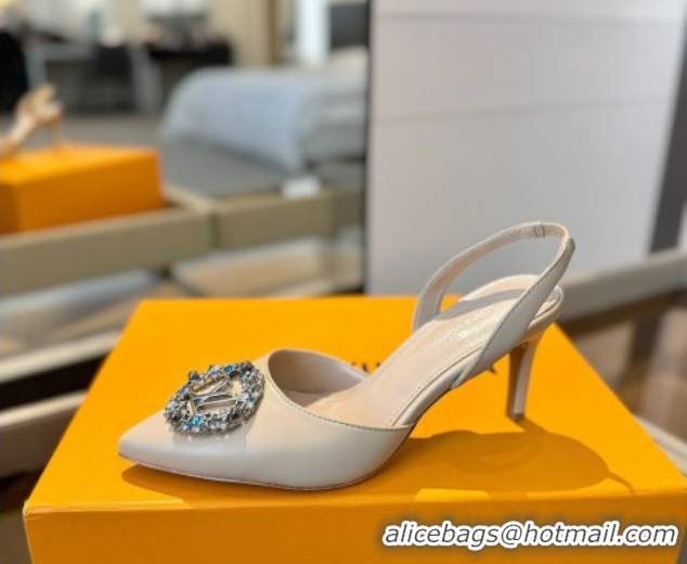 Trendy Design Louis Vuitton Madeleine Slingback Pumps 7.5cm in Leather with LV Strass Buckle Nude 50224018