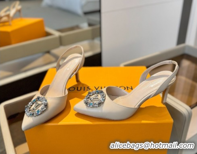 Trendy Design Louis Vuitton Madeleine Slingback Pumps 7.5cm in Leather with LV Strass Buckle Nude 50224018