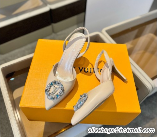 Trendy Design Louis Vuitton Madeleine Slingback Pumps 7.5cm in Leather with LV Strass Buckle Nude 50224018