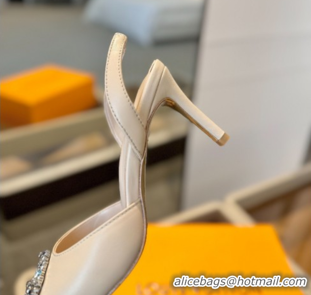 Trendy Design Louis Vuitton Madeleine Slingback Pumps 7.5cm in Leather with LV Strass Buckle Nude 50224018