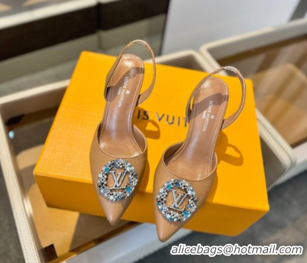 Hot Style Louis Vuitton Madeleine Slingback Pumps 7.5cm in Leather with LV Strass Buckle Brown 0224019