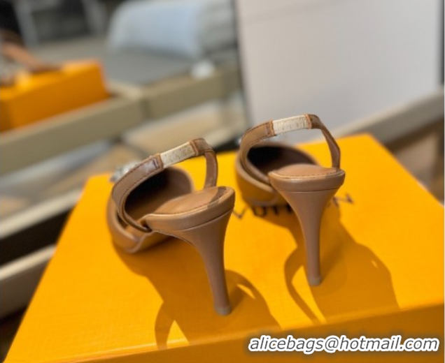 Hot Style Louis Vuitton Madeleine Slingback Pumps 7.5cm in Leather with LV Strass Buckle Brown 0224019