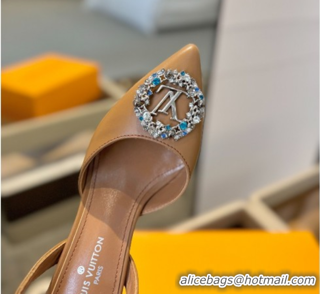 Hot Style Louis Vuitton Madeleine Slingback Pumps 7.5cm in Leather with LV Strass Buckle Brown 0224019