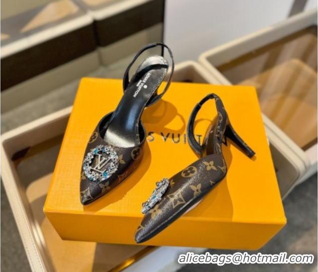 Popular Style Louis Vuitton Madeleine Slingback Pumps 7.5cm in Monogram Canvas with LV Strass Buckle 0224020