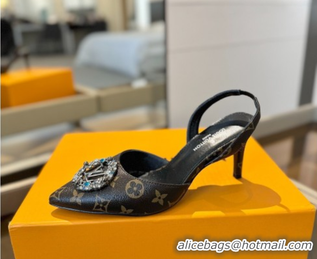 Popular Style Louis Vuitton Madeleine Slingback Pumps 7.5cm in Monogram Canvas with LV Strass Buckle 0224020