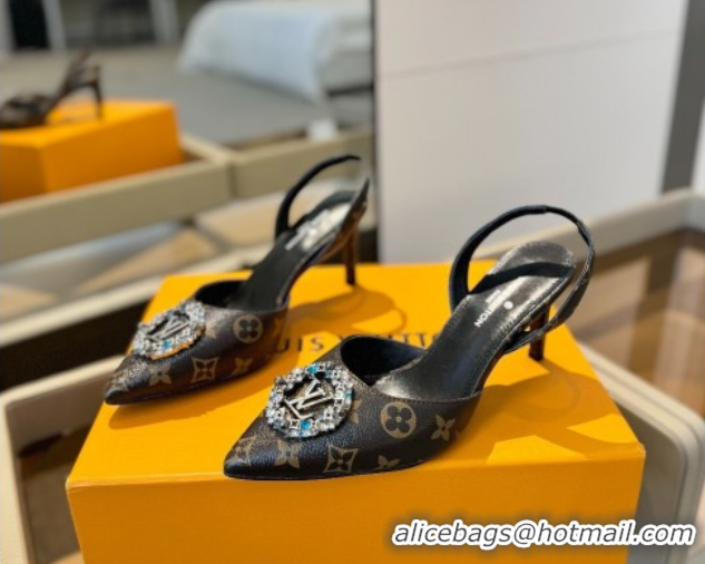 Popular Style Louis Vuitton Madeleine Slingback Pumps 7.5cm in Monogram Canvas with LV Strass Buckle 0224020