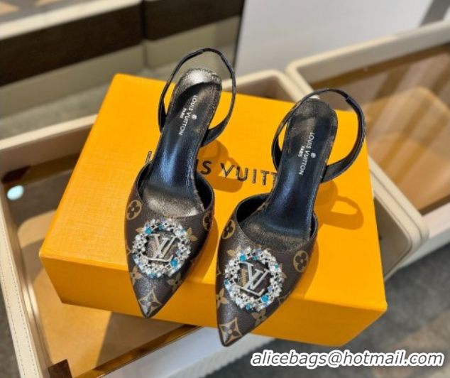 Popular Style Louis Vuitton Madeleine Slingback Pumps 7.5cm in Monogram Canvas with LV Strass Buckle 0224020