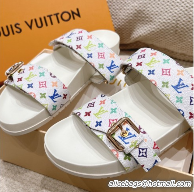 Unique Style Louis Vuitton LV x TM Bom Dia Flat Comfort Slides Sandal in Multicolored Monogram Canvas White 0421086