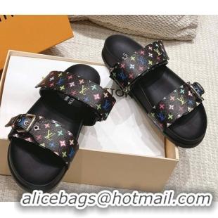 Best Grade Louis Vuitton LV x TM Bom Dia Flat Comfort Slides Sandal in Multicolored Monogram Canvas Black 0421087