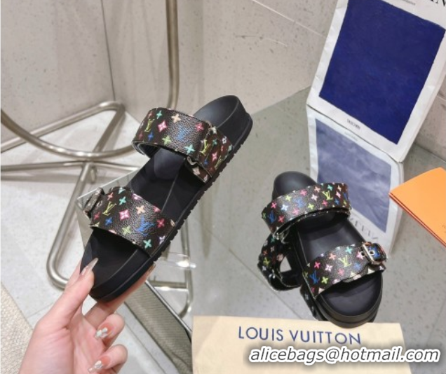 Best Grade Louis Vuitton LV x TM Bom Dia Flat Comfort Slides Sandal in Multicolored Monogram Canvas Black 0421087