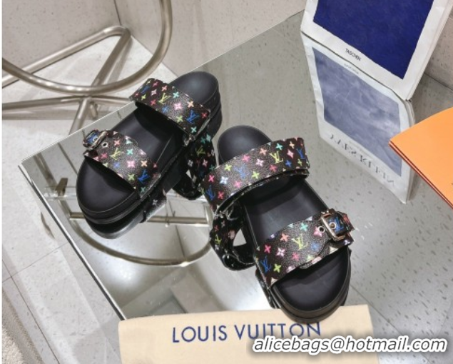 Best Grade Louis Vuitton LV x TM Bom Dia Flat Comfort Slides Sandal in Multicolored Monogram Canvas Black 0421087