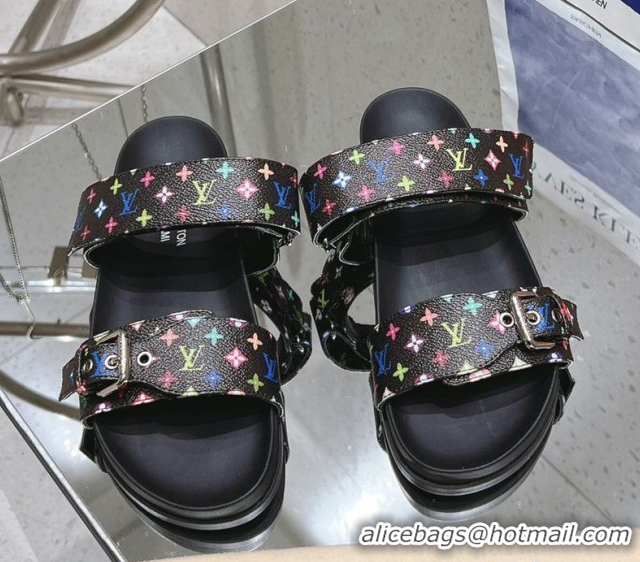 Best Grade Louis Vuitton LV x TM Bom Dia Flat Comfort Slides Sandal in Multicolored Monogram Canvas Black 0421087